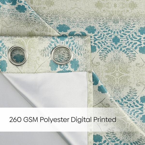 Blackout Panel Digital Printed Pack Of 2 Curtain, Turquoise