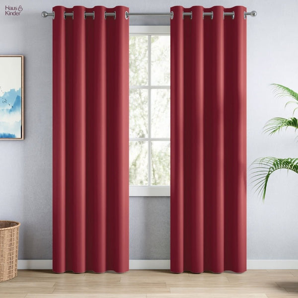 Blackout Solid Essential Drape Pack Of 2 Curtain, Crimson