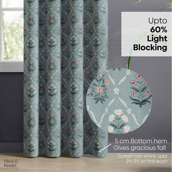 Cotton Printed Curtain Blue Spruce Trellis, Teal