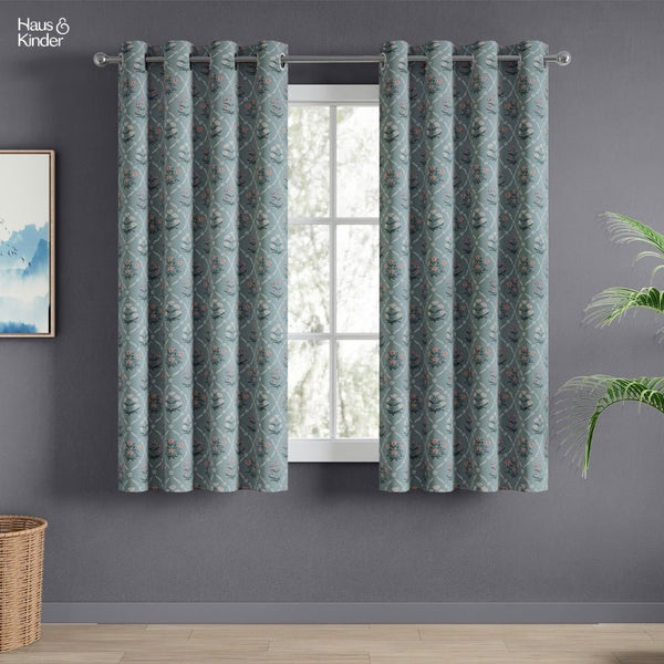 Cotton Printed Curtain Blue Spruce Trellis, Teal