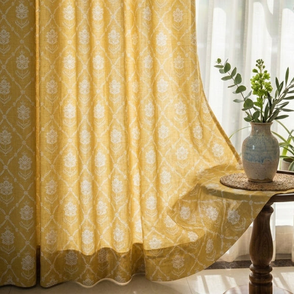 Cotton Printed Curtain Ochre Manor, Yellow