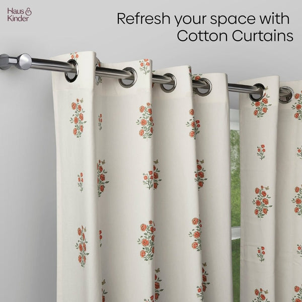 Cotton Printed Curtain Rosy Spray, Orange
