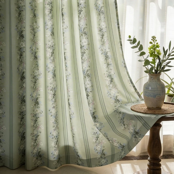Cotton Printed Curtain Vintage Posy, Sage Green