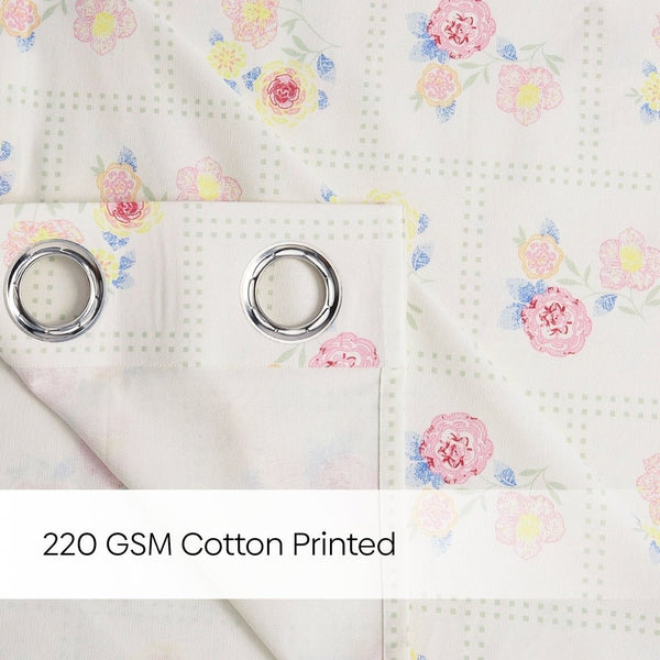 Cotton Printed Pack Of 2 Curtain Floral Siesta, Pink