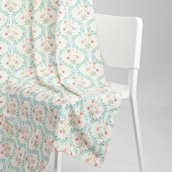 Cotton PrintedPack Of 2 Curtain Pink Blossom, Teal
