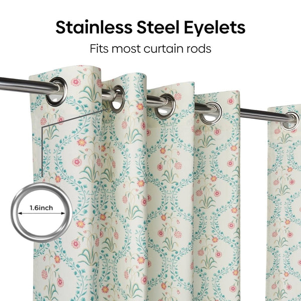 Cotton PrintedPack Of 2 Curtain Pink Blossom, Teal