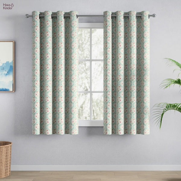 Cotton PrintedPack Of 2 Curtain Pink Blossom, Teal