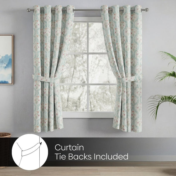 Cotton PrintedPack Of 2 Curtain Pink Blossom, Teal