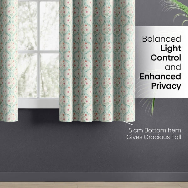 Cotton PrintedPack Of 2 Curtain Pink Blossom, Teal