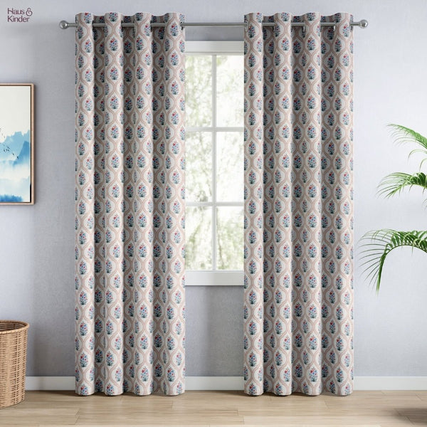 Cotton Printed Pack Of 2 Curtain Terracotta Trellis ,Multicolor