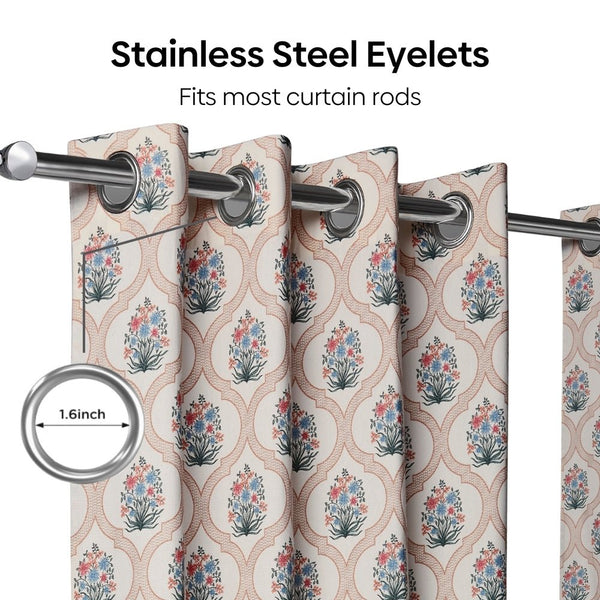 Cotton Printed Pack Of 2 Curtain Terracotta Trellis ,Multicolor