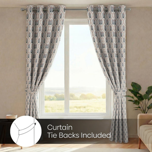 Cotton Printed Pack Of 2 Curtain Terracotta Trellis ,Multicolor