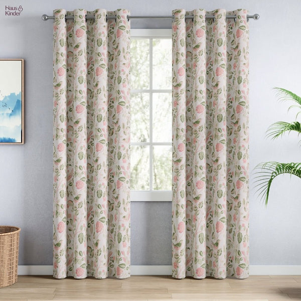 Cotton Printed Pack Of 2 Curtain Curtain Pastel Aviary, Green
