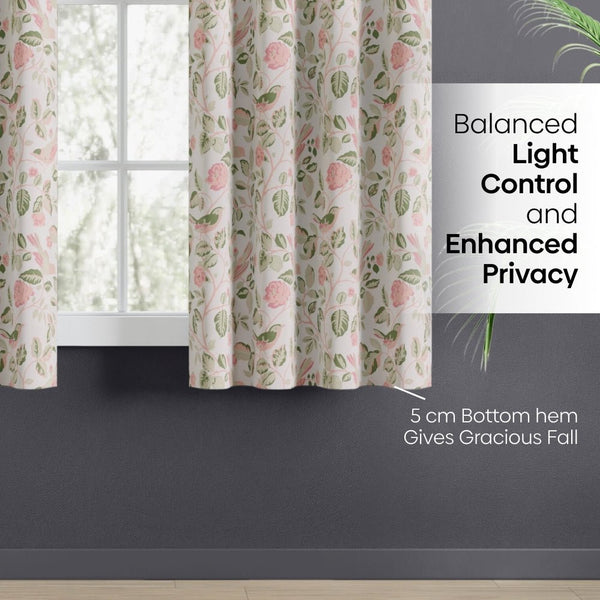 Cotton Printed Pack Of 2 Curtain Curtain Pastel Aviary, Green