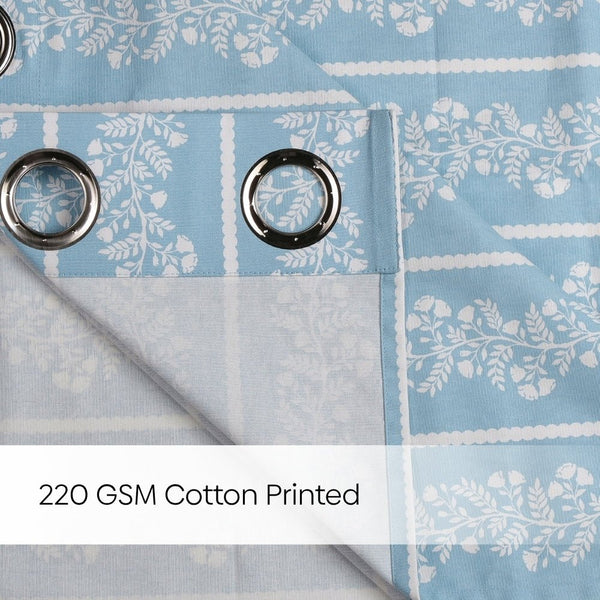 Cotton Printed Pack Of 2 Curtain Vineway Blue