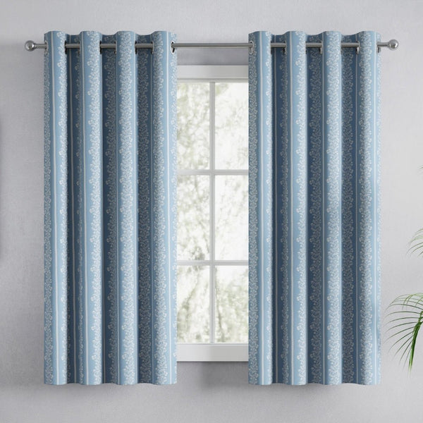 Cotton Printed Pack Of 2 Curtain Vineway Blue