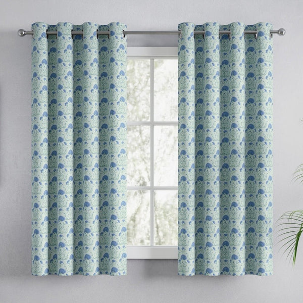 Cotton Printed Pack Of 2 Curtain Rosette Blue