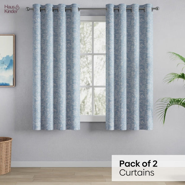 Polyester Printed Blackout Curtains Misty Fern, Dusty Blue