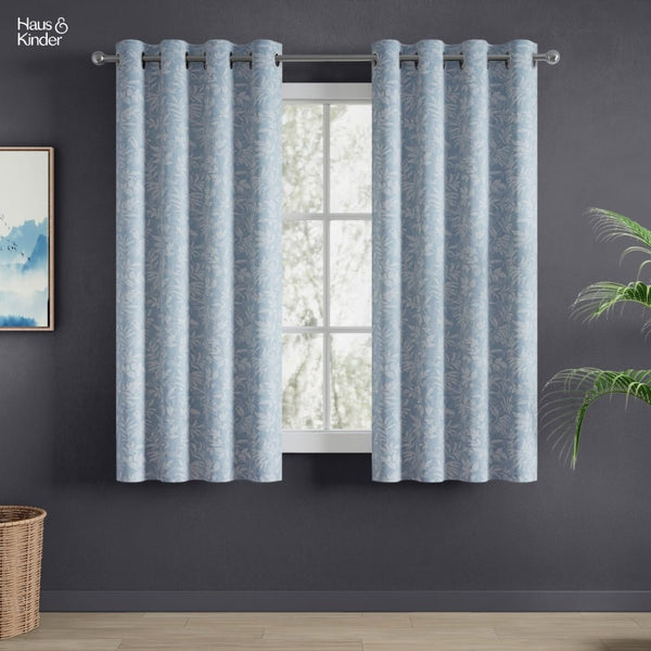 Polyester Printed Blackout Curtains Misty Fern, Dusty Blue