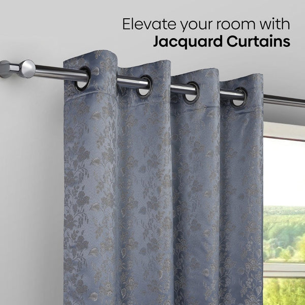 Vintage Bloom Cotton Printed Pack Of 1 Curtain, Grey