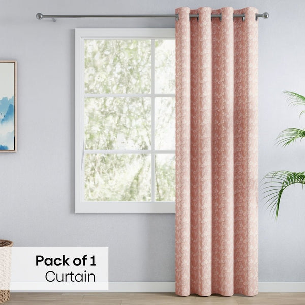 Vintage Bloom Cotton Printed Pack Of 1 Curtain, Pink