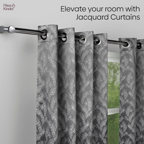 Jacquard Curtains Midnight Willow Steel, Grey