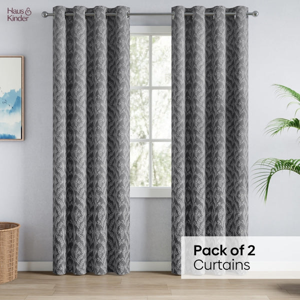 Jacquard Curtains Midnight Willow Steel, Grey