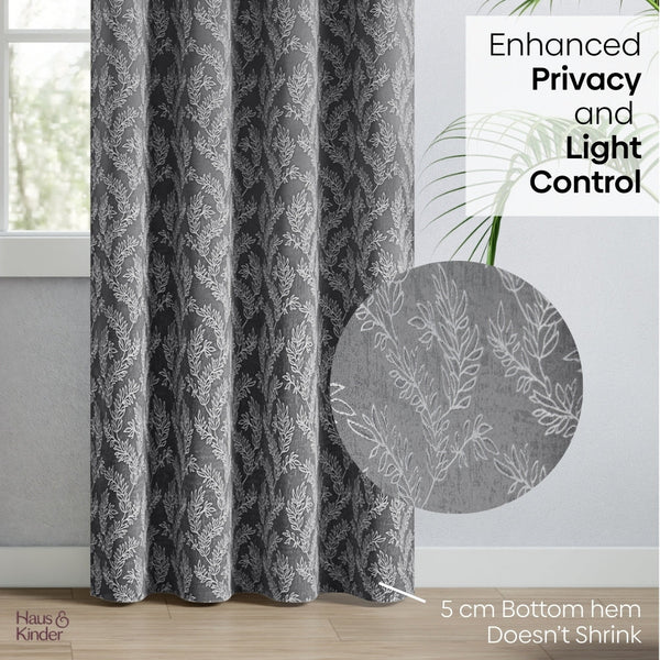 Jacquard Curtains Midnight Willow Steel, Grey