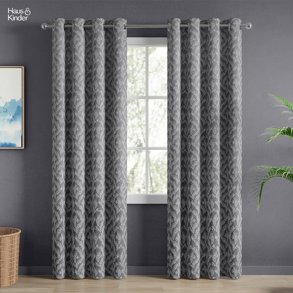 Jacquard Curtains Midnight Willow Steel, Grey