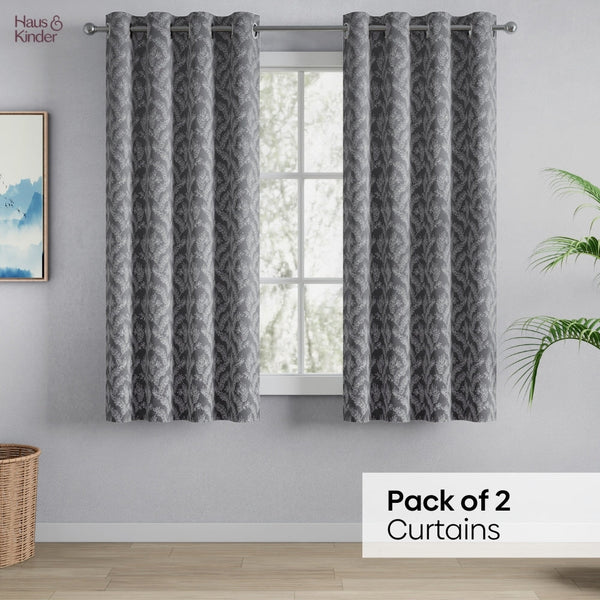 Jacquard Curtains Midnight Willow Steel, Grey