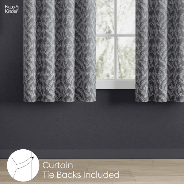 Jacquard Curtains Midnight Willow Steel, Grey