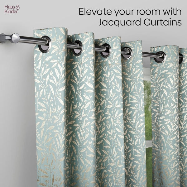 Poly Cotton JacquardCurtains Silver Willow, Firozi
