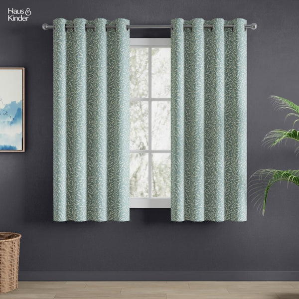 Poly Cotton JacquardCurtains Silver Willow, Firozi