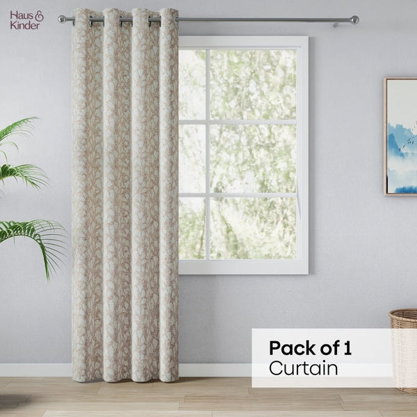 Poly Cotton JacquardCurtain Urabn leaf, Brown