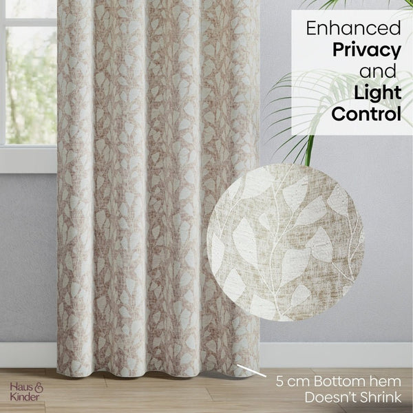 Poly Cotton JacquardCurtain Urabn leaf, Brown