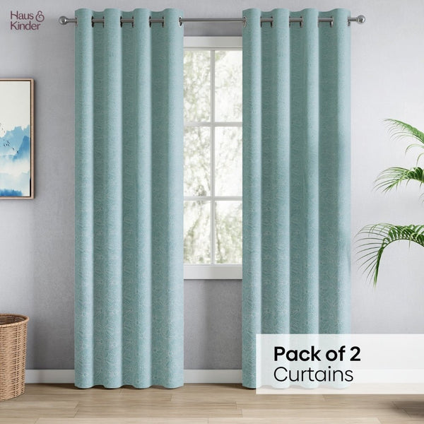 Polyester Jacquard Curtains Sea Breeze Daisy, Aqua