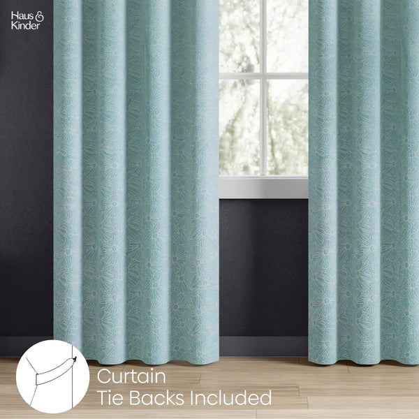 Polyester Jacquard Curtains Sea Breeze Daisy, Aqua