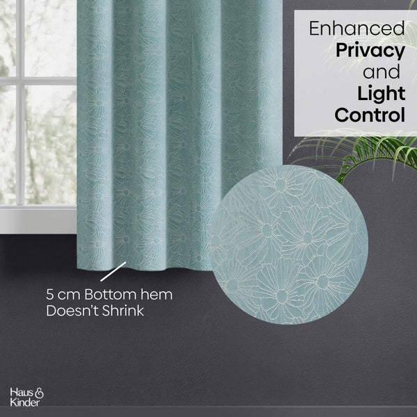 Polyester Jacquard Curtains Sea Breeze Daisy, Aqua