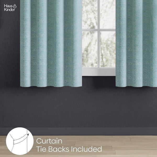 Polyester Jacquard Curtains Sea Breeze Daisy, Aqua