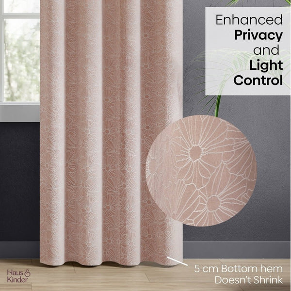Jacquard Curtains Blush Daisy, Blush