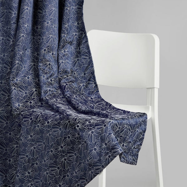 Jacquard Window Curtains Midnight Daisy, Indigo Blue