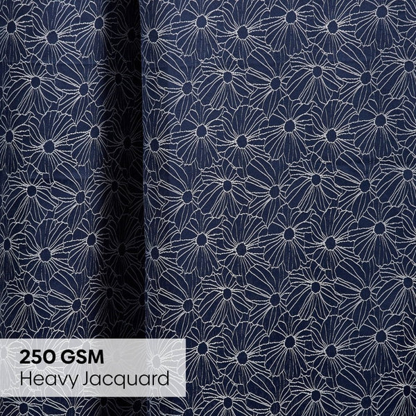 Jacquard Window Curtains Midnight Daisy, Indigo Blue