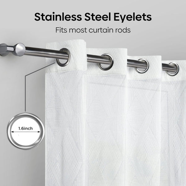 Textured Prism Embroidered Sheer Door Curtain - White