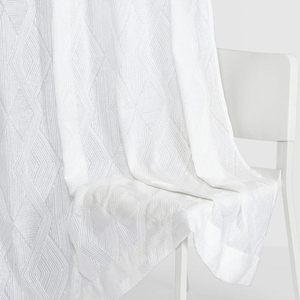 Textured Prism Embroidered Sheer Door Curtain - White