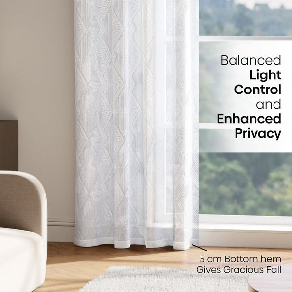 Textured Prism Embroidered Sheer Door Curtain - White