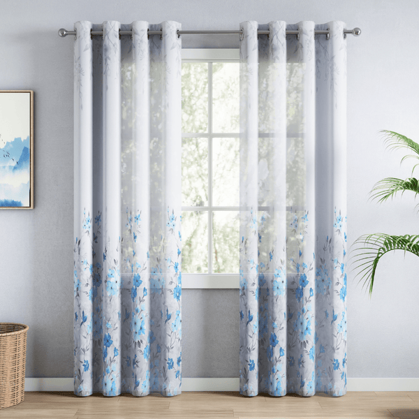 100% Polyester Sheer Digital Printed Door Curtain, Blue