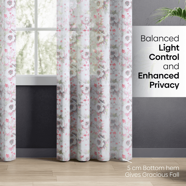 100% Polyester Sheer Digital Printed Door Curtain Maison Floral, Multicolor