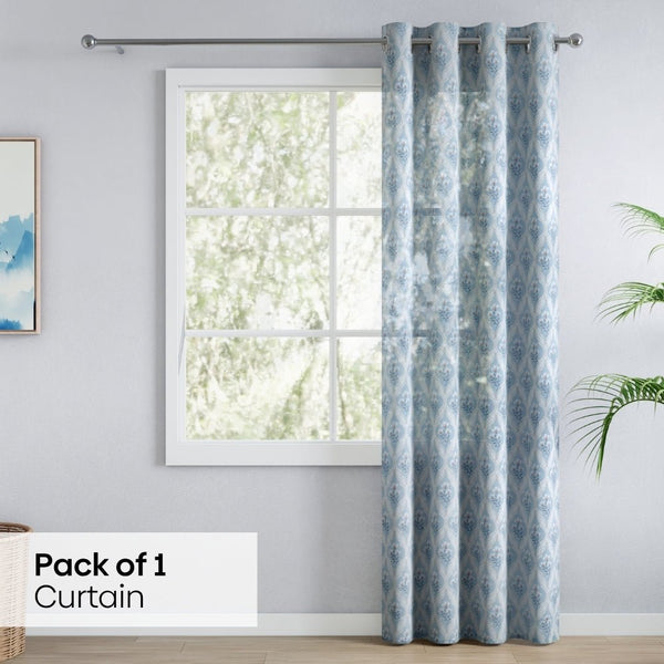 Bloom Lattice Sheer Printed Pack Of 1 Curtain, Blue