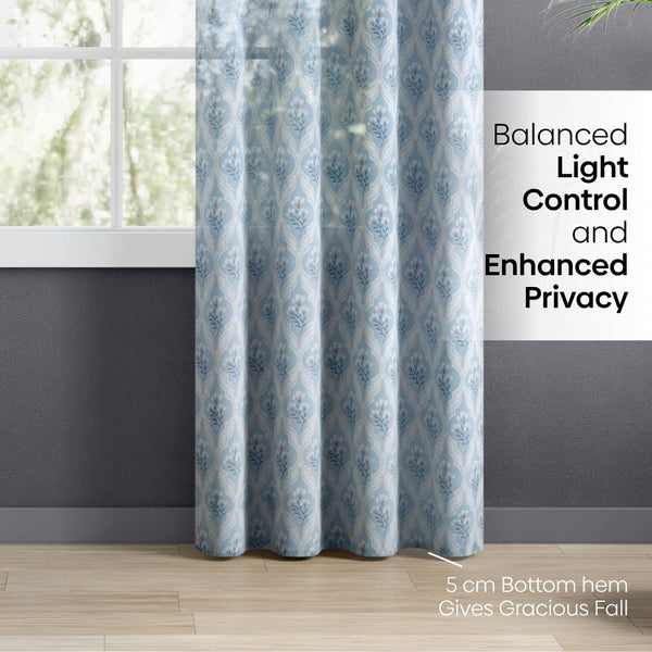 Bloom Lattice Sheer Printed Pack Of 1 Curtain, Blue