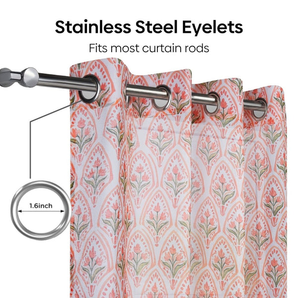 Ornate Blossom Sheer Printed Pack Of 1 Curtain, Pink